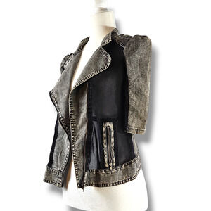 VTG Eand Queen Distressed Asymmetrical Jacket Sz. S [4-6] Gray Black Acid Wash